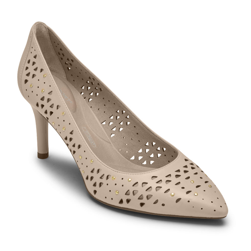 Rockport Singapore Womens Heels - Total Motion 75mm Perforated Studded Beige - JX7539012